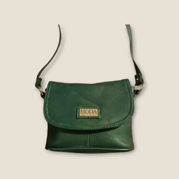 Vintage Moda Italia Hunter Green Leather Crossbody Purse - Picture 1 of 3